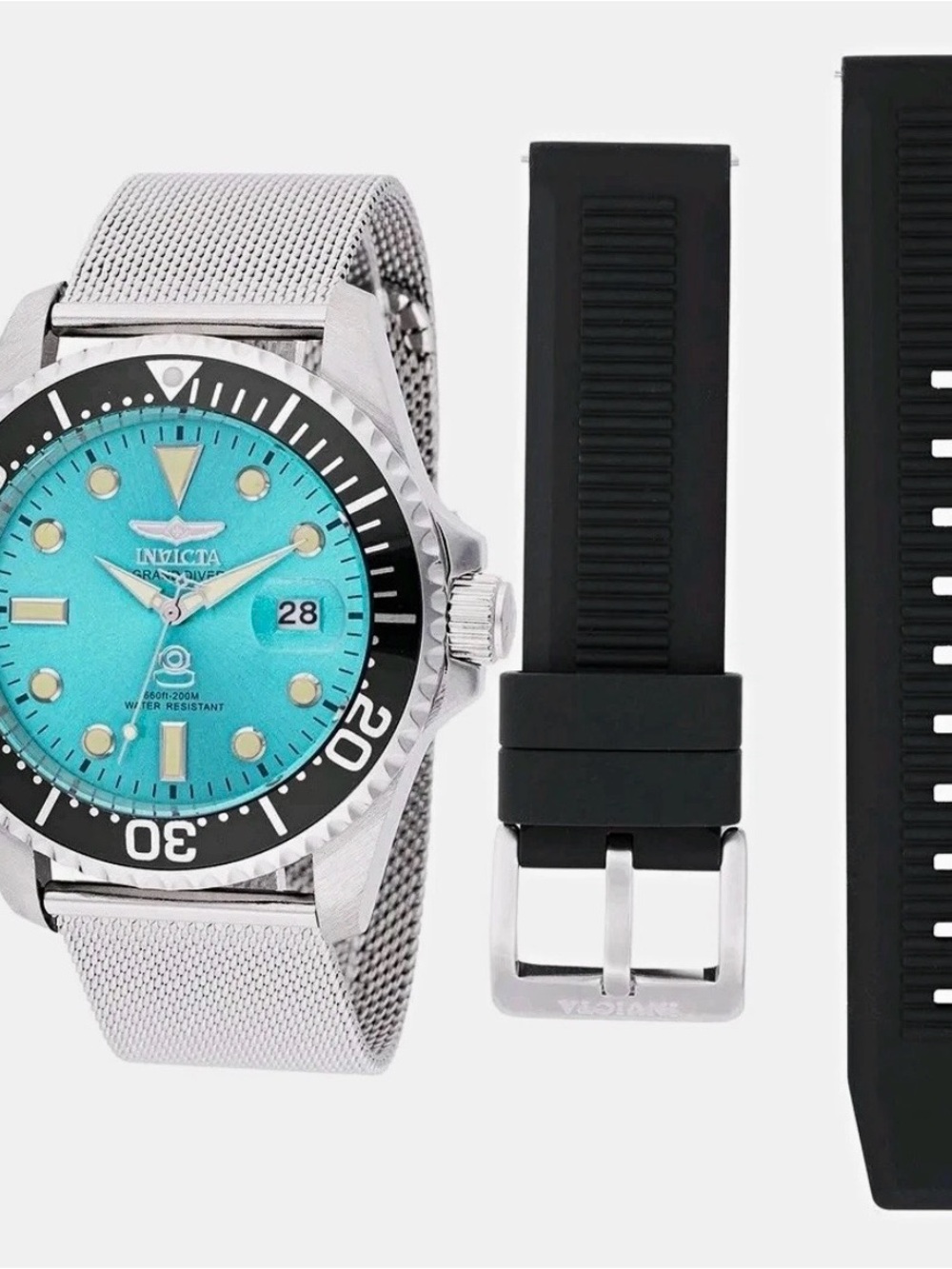 Invicta Men's Turquoise Dial Watch with Black Bezel and Silver Mesh Bracelet